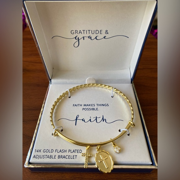 NWT - Gratitude & Grace Jewelry Collection. 14K Gold Flash Plated Bracelet. - Picture 2 of 4